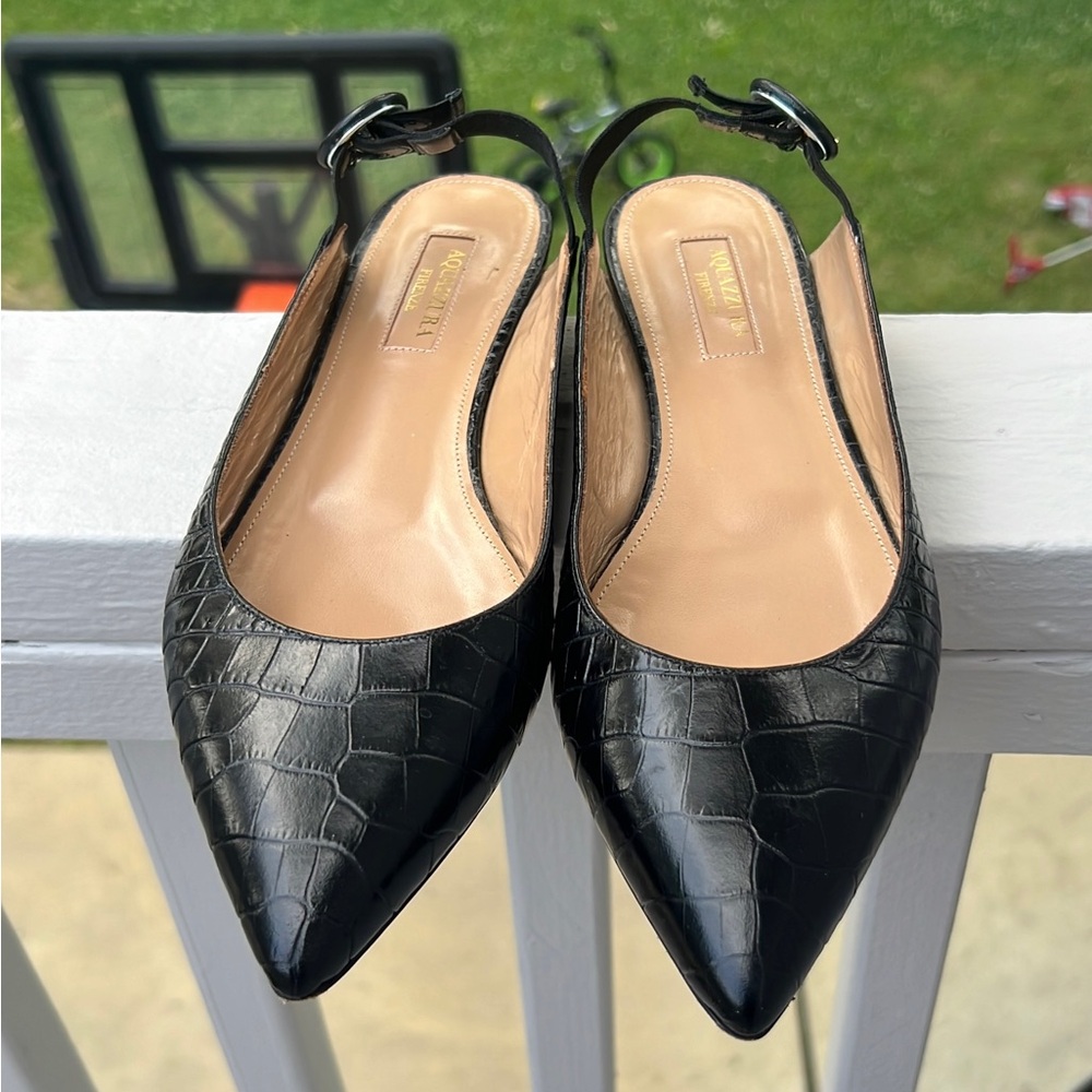 Aquazzura Firenze Womens Black Leather Flats Size 7